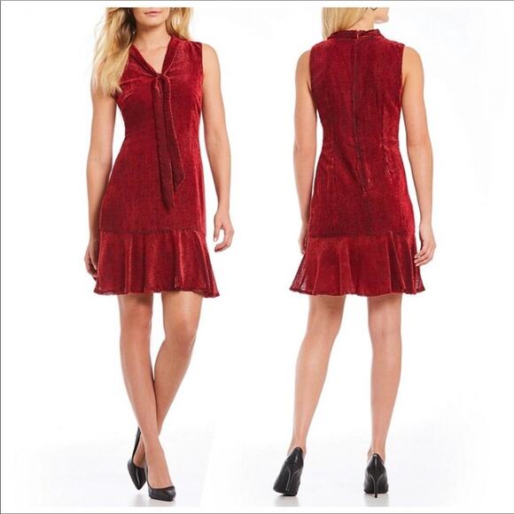 Karl Lagerfeld NWT Dress Velvet Textured Red Shift Knee Length Size 4 - Picture 1 of 6